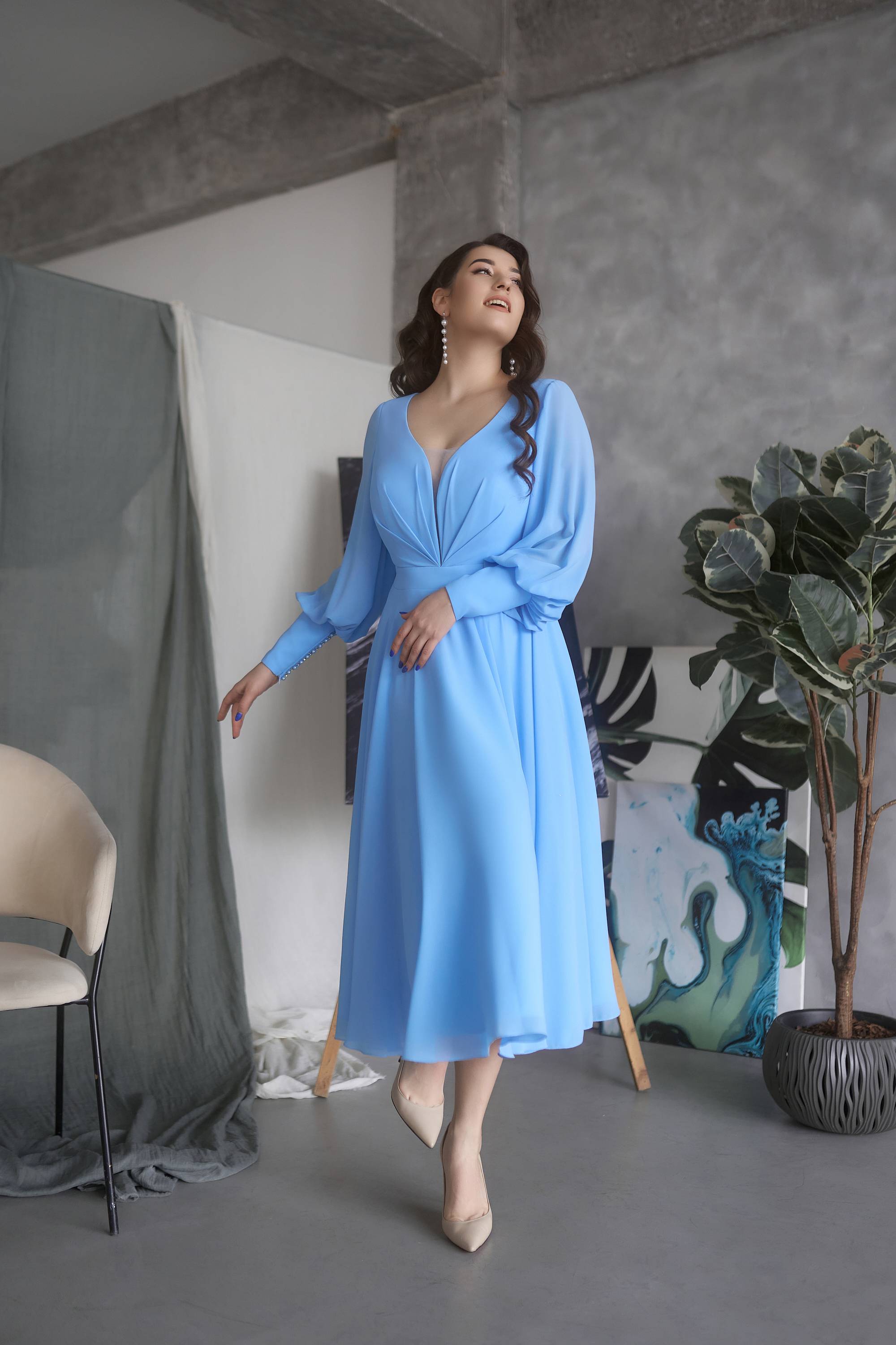 Вечернее платье KR 4356-16-1 XL голубой